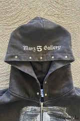 Embroidery Rhinestone Print Zip Hoodie