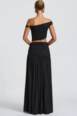 Metallic Oblique Shoulder Ruched Set Party Dress