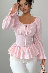 Square Neck Tie Front Peplum Blouse
