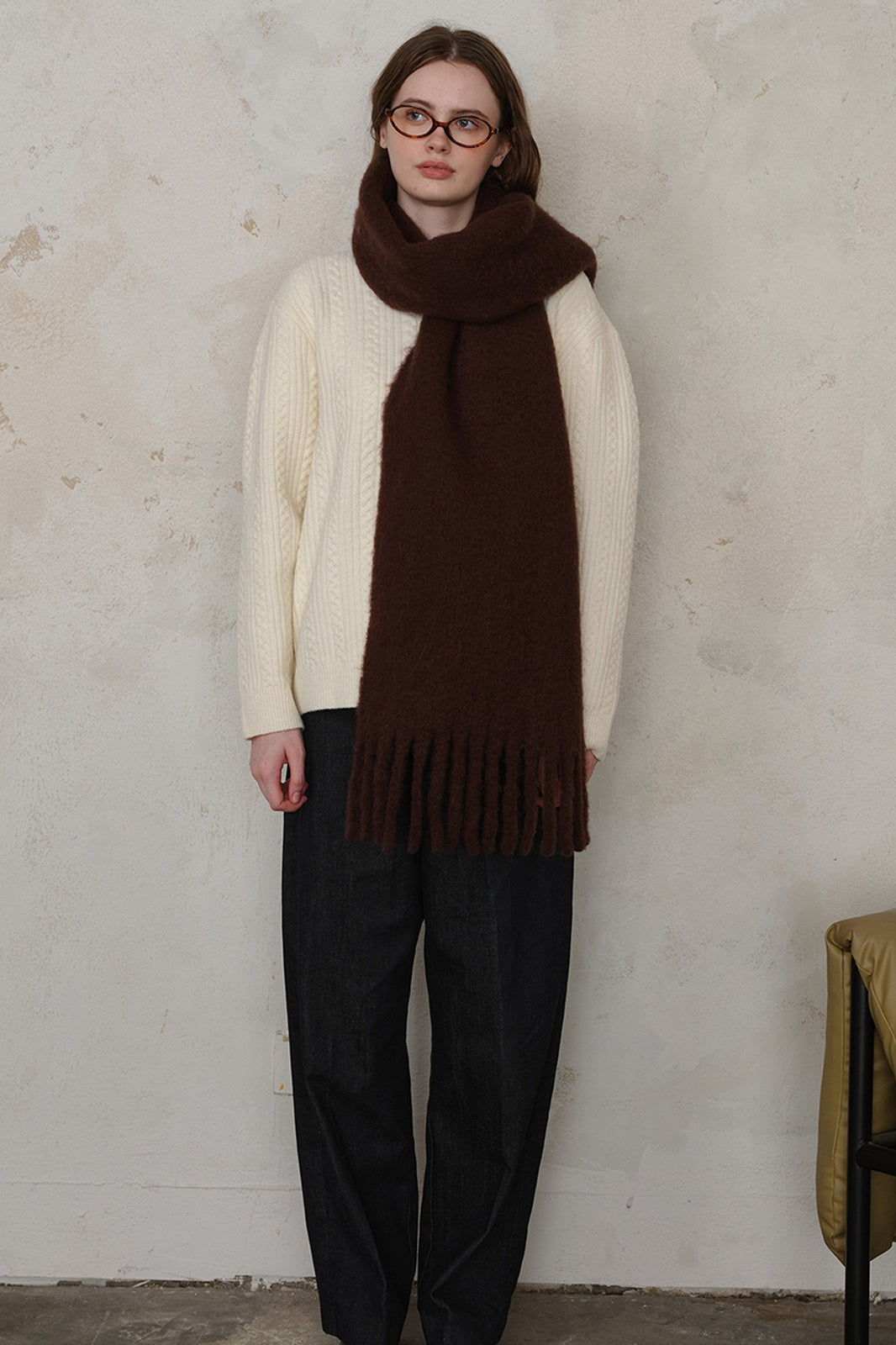 Wool Blend Fringed Christmas Scarf