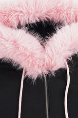 Faux Fur Hood Zip Hoodie and Flare Pants Set