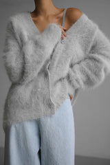 Plush V Neck Relaxed Button Knit Cardigan