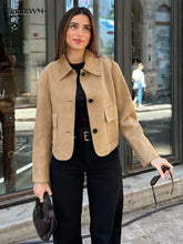 Fashion Suede Leather Long Sleeve Cropped Jacket Women Casual Overcoats