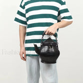 Fashion Teapot Shaped Stone Pattern Leather Gothic Personalized Bag Black
