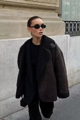 Oversized Shearling Collar Faux Suede Jacket