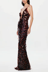 V Neck Sequin Spaghetti Strap Maxi Dress