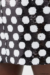 Feather Trim Polka Charming Dot Sequin Dress
