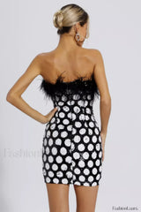 Feather Trim Polka Charming Dot Sequin Dress