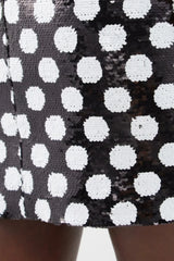 Feather Trim Polka Charming Dot Sequin Dress