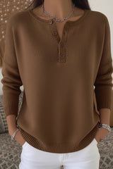 Button Placket Round Neck Knit Sweater
