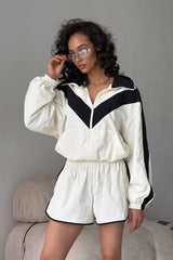 Color Block Windbreaker and Runner Shorts Set