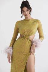 Gina Yellow Stylish Crystal Dress