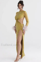Gina Yellow Stylish Crystal Dress