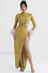 Gina Yellow Stylish Crystal Dress