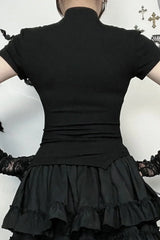 Gothic Cutout Cross Mock Neck T-Shirt