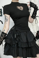 Gothic Cutout Cross Mock Neck T-Shirt