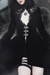 Gothic Lace Cutout Lantern Sleeve Dress Black / S