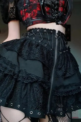 Halloween Gothic Punk High Waist Zipper Mini Skirt Black / S