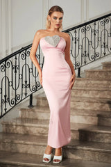 Heart Embellished Strapless Charming Cady Column Dress