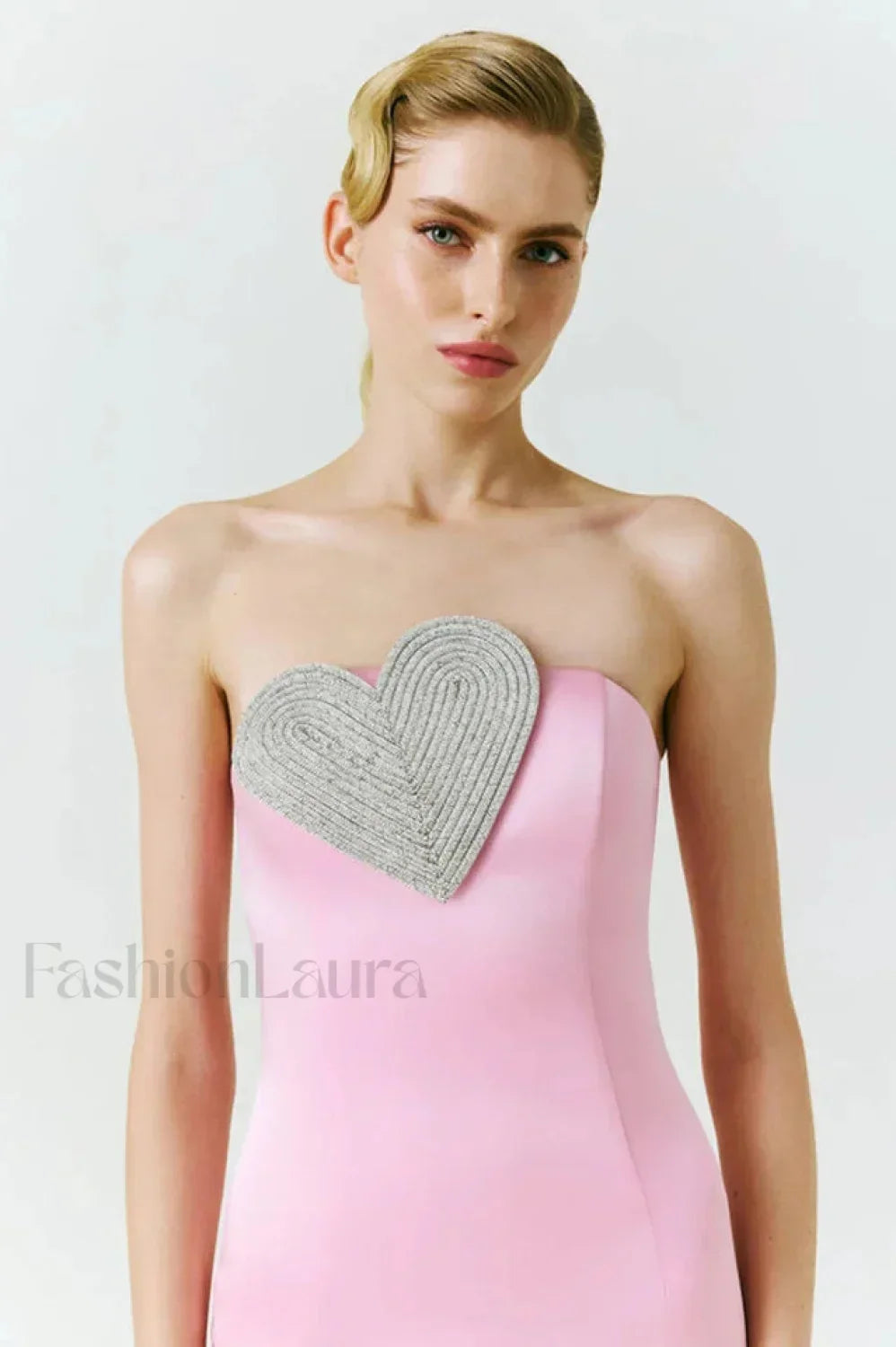 Heart Embellished Strapless Charming Cady Column Dress