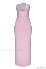 Heart Embellished Strapless Charming Cady Column Dress XS / Pink