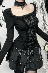 Lace Trim Buckle Gothic T-Shirt