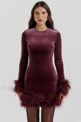 Lavinia Mulberry Stylish Velvet Mini Dress XS / Mulberry