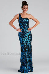 Layton Formal One Charming Shoulder Sequin Dress S / Blue