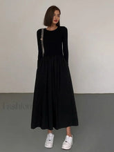 Leisure Pockets Long Sleeve Long Dress Black / XS Dresses