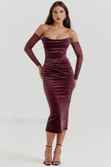 Leora Mulberry Stylish Strapless Midi Dress XS / Mulberry
