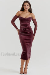 Leora Mulberry Stylish Strapless Midi Dress XS / Mulberry