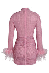 Long Sleeve Stylish Embellished Ruched Dress