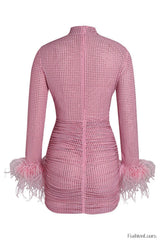 Long Sleeve Stylish Embellished Ruched Dress