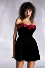 Macrouli Floral Velvet Charming Off Shoulder Mini Dress
