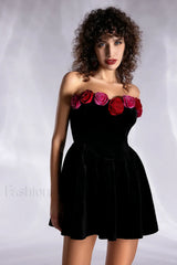 Macrouli Floral Velvet Charming Off Shoulder Mini Dress