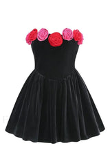 Macrouli Floral Velvet Charming Off Shoulder Mini Dress XS / Black