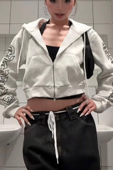 Punk Gothic Long Sleeve Hoodie Gray / S