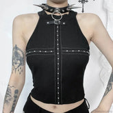 Punk Streetwear Backless Off Shoulder Crop Top Black / S