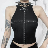 Punk Streetwear Off Shoulder Crop Top Black / S