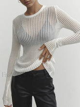 See Through Ribbed Mesh Top White / XS Knit Tops