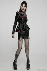 Sexy PU Women Elastic Patent Leather Dresses Slit with Drawstring Side Loop Mini Skirt BLACK / S
