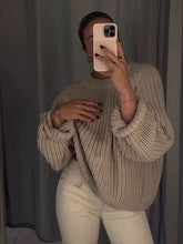Solid Color Round Neck Loose Women’s Casual Long Sleeves Knitted Pullover Sweater Sweaters L