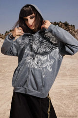 Street Style Eagle Graphic Hoodie Grey / S