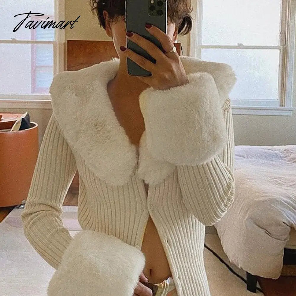 Tavimart Sweater Cardigan Women Autumn Winter Sweater Coat Knitted Cardigan Jacket Casual Beige Long Sleeve Outwear Party
