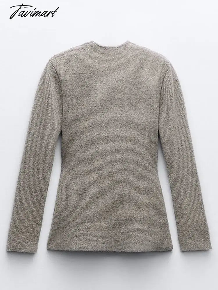 Tavimart Woolen Coats Women Vintage Wool Blends Jacket Autumn Female Casual V-neck Long Sleeve Outerwear Lady Elegant Fashion Loose Coats