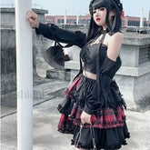 Two Dimensional Dark Petticoat Cosplay Skirt: Red Plaid Stitching High Waist A line Design for Spice Girls RED / One