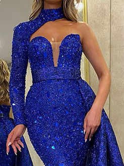 Shiny Halter Shoulder Irregular Dress