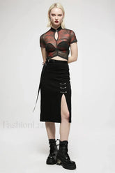 Women’s Long Front Slit Minimalist Daily Mid length Side Personality Casual Dark Chain embellished Skirt BLACK / S