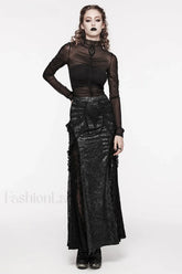 Women’s Long Gothic Sexy Textured Midi Party Club Lace Splicing Gorgeous Decoration Skirt BLACK / XS