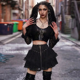 Women’s Skater Black Zipper Style Waist High Harajuku Japanese Kawaii Gothic Vintage Front Mini Skirt